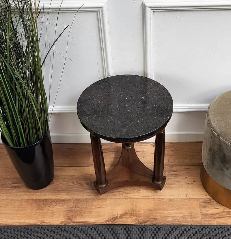 Pamono French Empire Gueridon Side Table with Tripod Columns Brass and Marble Top, 1890s> Coffee & Side Tables