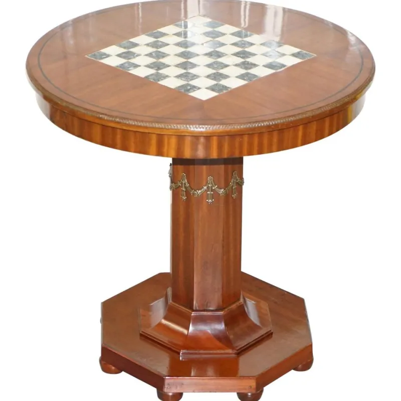 Pamono French Empire Hardwood Chess Table in Marble & Ormolu, 1900s> Game Tables