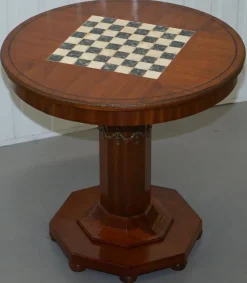 Pamono French Empire Hardwood Chess Table in Marble & Ormolu, 1900s> Game Tables