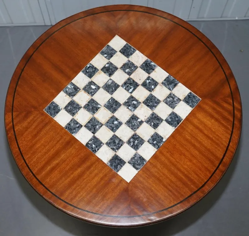 Pamono French Empire Hardwood Chess Table in Marble & Ormolu, 1900s> Game Tables