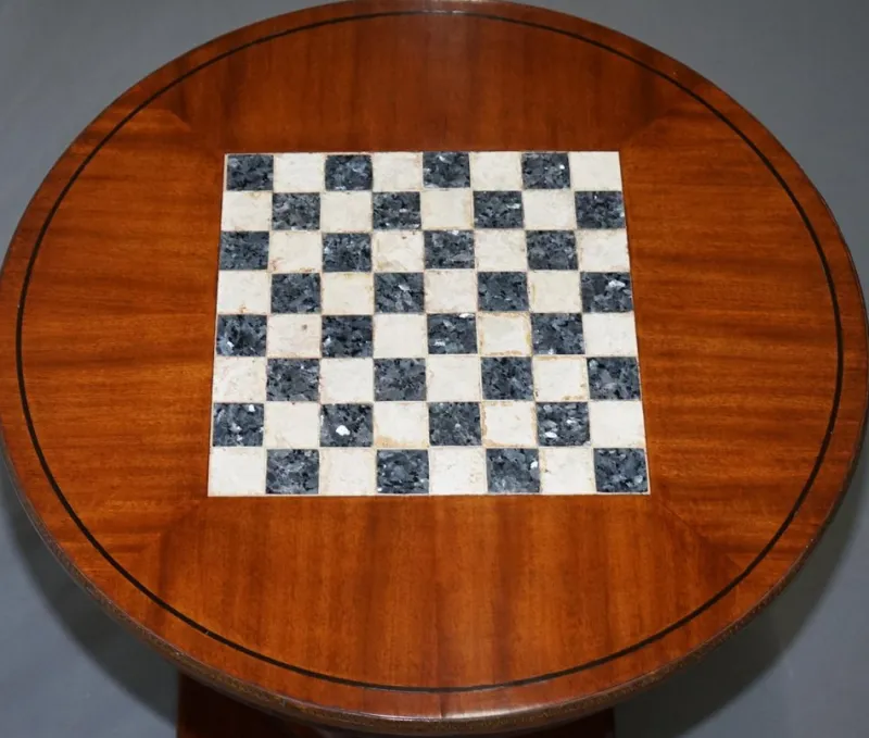 Pamono French Empire Hardwood Chess Table in Marble & Ormolu, 1900s> Game Tables