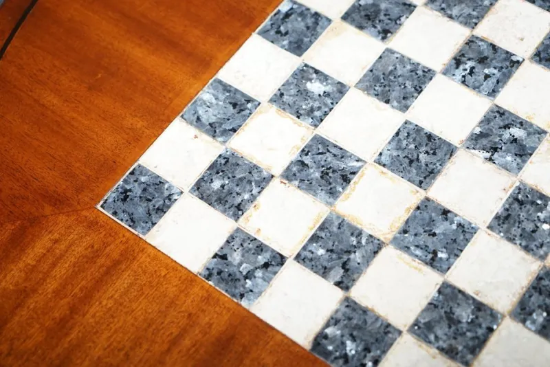 Pamono French Empire Hardwood Chess Table in Marble & Ormolu, 1900s> Game Tables