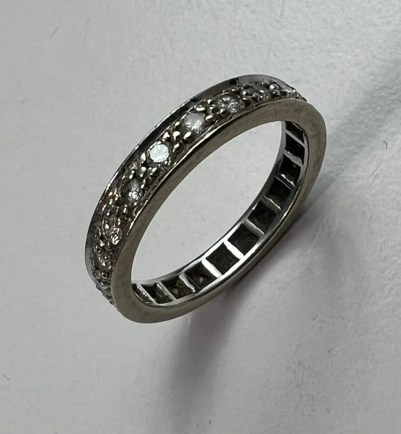 Hot Pamono French Eternity Ring in 14 Karat with Diamonds, 1930s