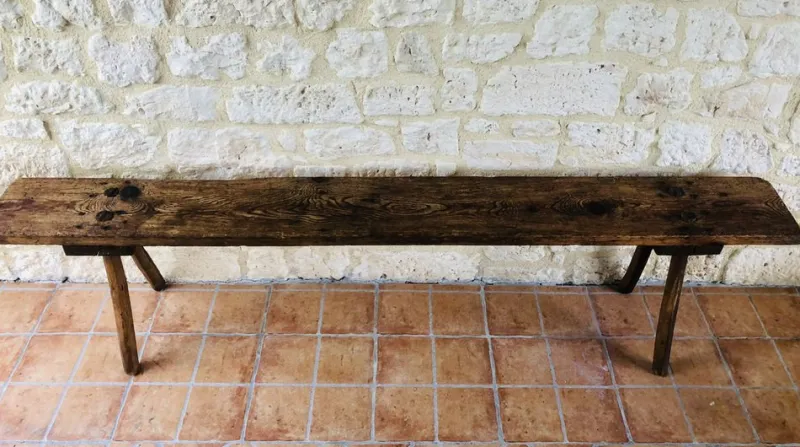 New Pamono French Farmhouse Bench, 1940s