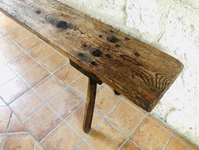 New Pamono French Farmhouse Bench, 1940s