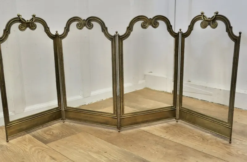 Pamono French 4-Fold Brass Fire Guard, 1890s> Fireplaces And Mantels