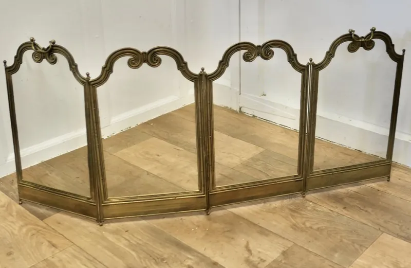 Pamono French 4-Fold Brass Fire Guard, 1890s> Fireplaces And Mantels