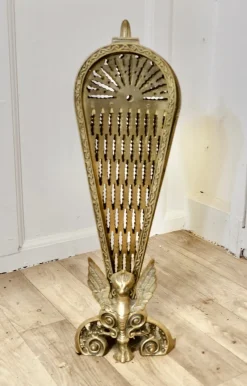 Pamono French Folding Brass Fan Fire Screen, 1890s><noscript><img width=