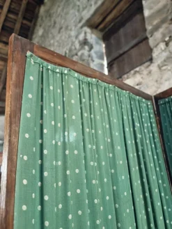 Pamono French Folding Screen with Green Polka-Dot Fabric, 1920s><noscript><img width=