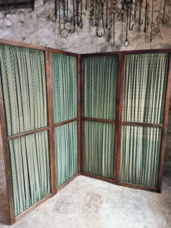 Pamono French Folding Screen with Green Polka-Dot Fabric, 1920s><noscript><img width=