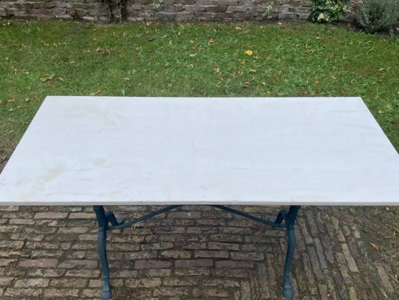 Pamono French Garden Bistro Table with Marble Top, 1900s> Garden Tables