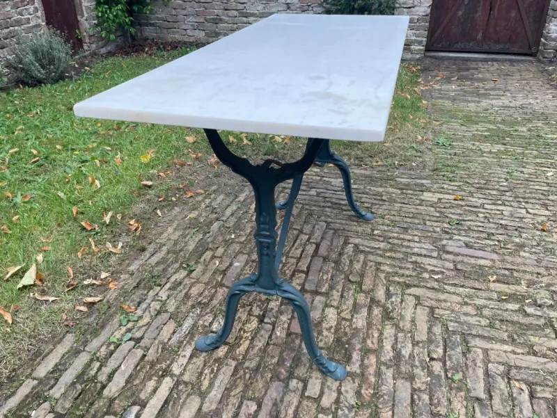 Pamono French Garden Bistro Table with Marble Top, 1900s> Garden Tables