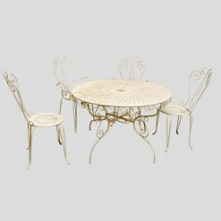 Pamono French Garden Chairs and Round Table, 1950s, Set of 5> Garden Seating