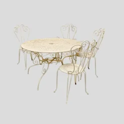 Pamono French Garden Chairs and Round Table, 1950s, Set of 5> Garden Seating