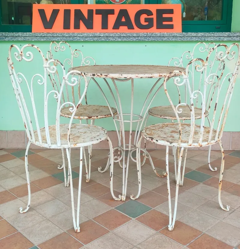 Pamono French Garden Table and Chairs in Iron, 1960s, Set of 5> Garden Tables
