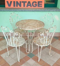 Pamono French Garden Table and Chairs in Iron, 1960s, Set of 5><noscript><img width=