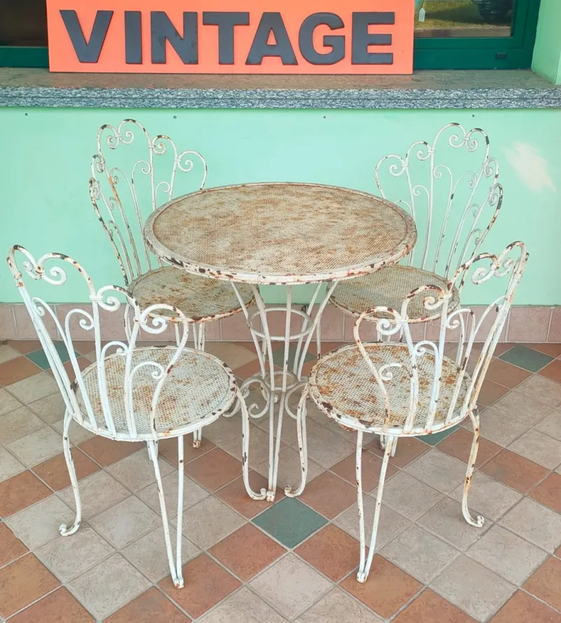 Pamono French Garden Table and Chairs in Iron, 1960s, Set of 5> Garden Tables
