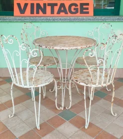 Pamono French Garden Table and Chairs in Iron, 1960s, Set of 5><noscript><img width=