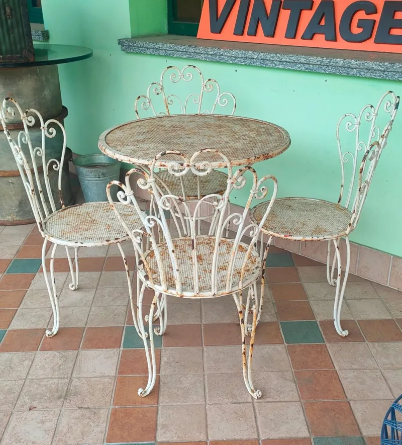 Pamono French Garden Table and Chairs in Iron, 1960s, Set of 5> Garden Tables