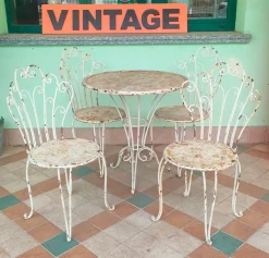 Pamono French Garden Table and Chairs in Iron, 1960s, Set of 5><noscript><img width=