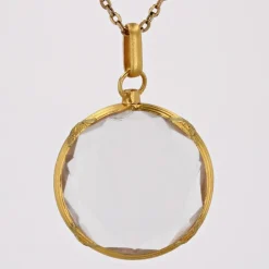 Pamono French Glass and 18 Karat Yellow Gold Locket Pendant, 20th Century><noscript><img width=