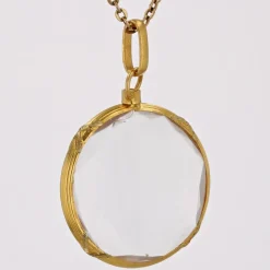 Pamono French Glass and 18 Karat Yellow Gold Locket Pendant, 20th Century><noscript><img width=