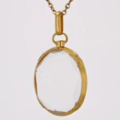 Pamono French Glass and 18 Karat Yellow Gold Locket Pendant, 20th Century><noscript><img width=