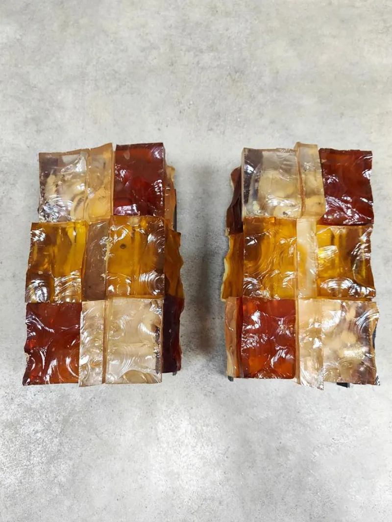Online Pamono French Glass Spicy Orange Wall Lights by Jean Simon Labret, 1970s, Set of 2