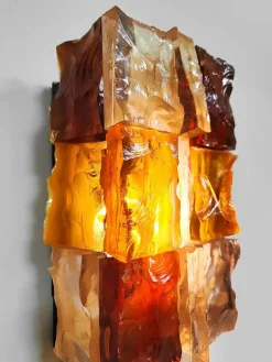 Online Pamono French Glass Spicy Orange Wall Lights by Jean Simon Labret, 1970s, Set of 2