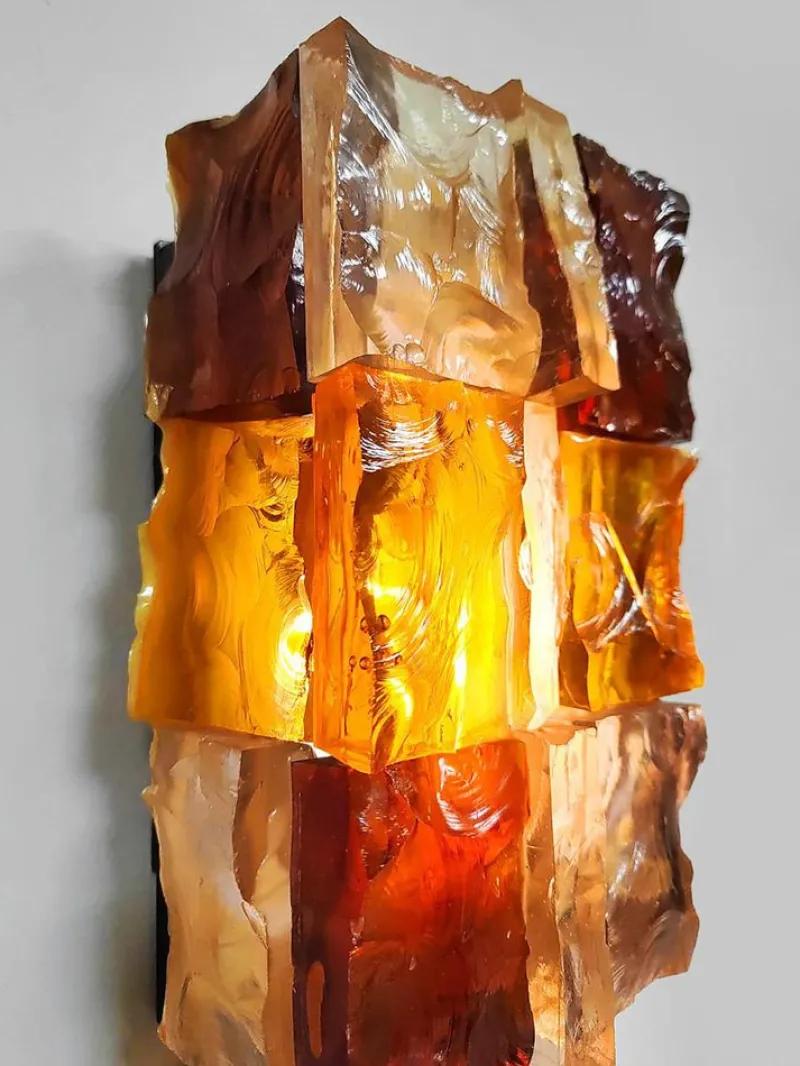 Online Pamono French Glass Spicy Orange Wall Lights by Jean Simon Labret, 1970s, Set of 2