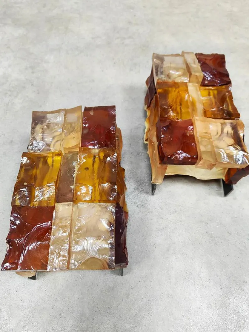 Online Pamono French Glass Spicy Orange Wall Lights by Jean Simon Labret, 1970s, Set of 2