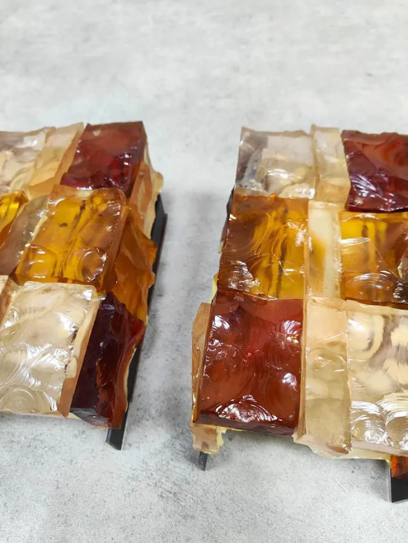 Online Pamono French Glass Spicy Orange Wall Lights by Jean Simon Labret, 1970s, Set of 2