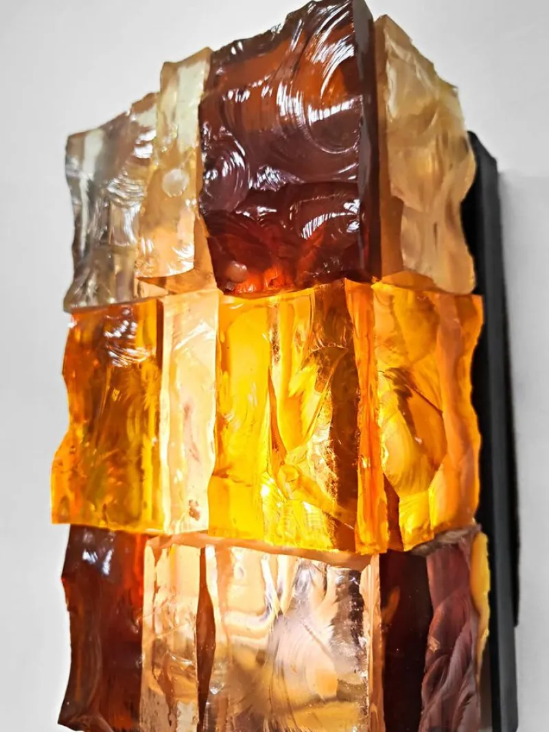 Online Pamono French Glass Spicy Orange Wall Lights by Jean Simon Labret, 1970s, Set of 2