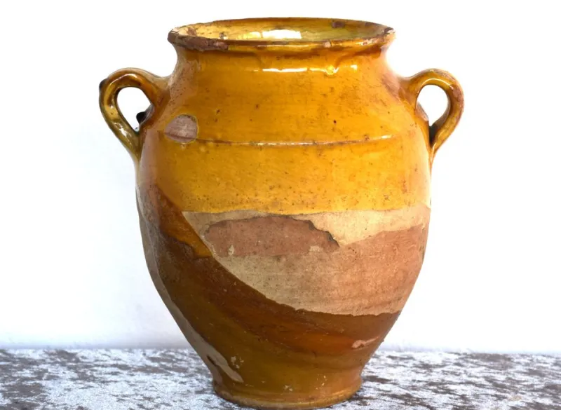 Pamono French Glazed Pottery Confit Pot, 1800s> Garden Accessories