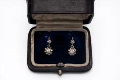 New Pamono French Gold Earrings with Old-Cut Diamonds, 1930s, Set of 2