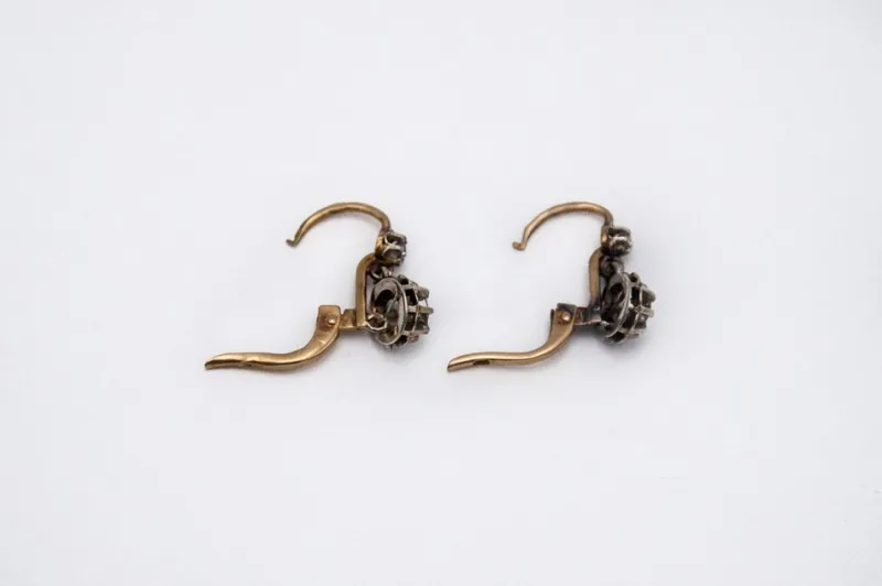 New Pamono French Gold Earrings with Old-Cut Diamonds, 1930s, Set of 2