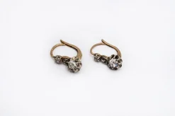 New Pamono French Gold Earrings with Old-Cut Diamonds, 1930s, Set of 2