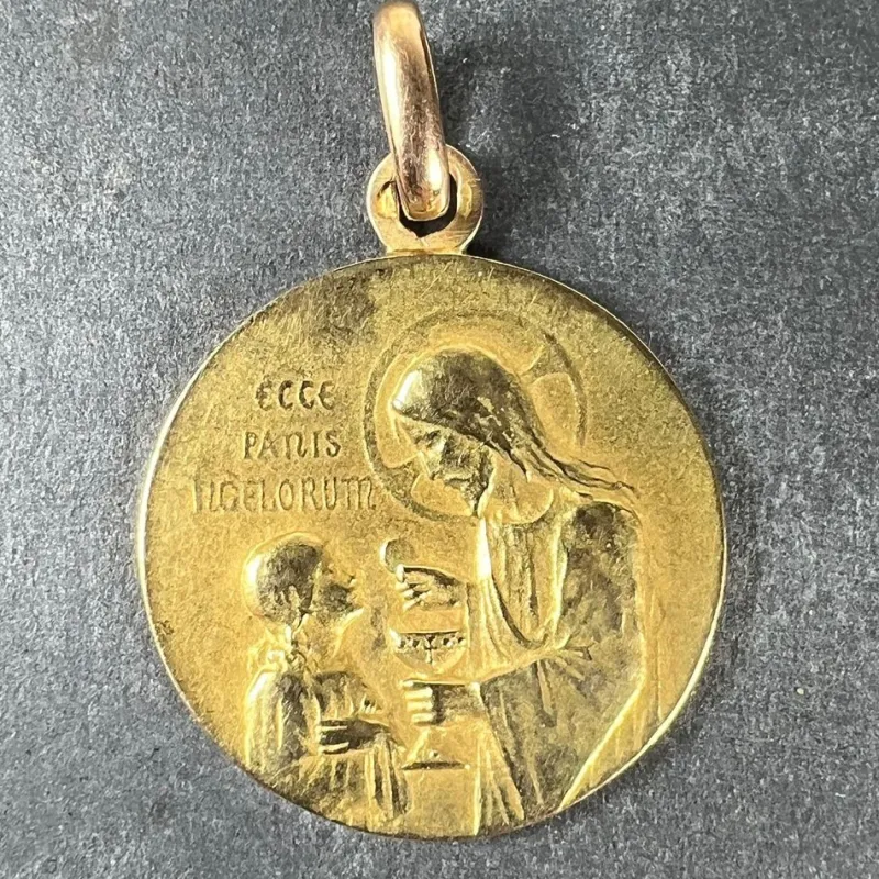 Pamono French Holy Communion 18k Yellow Gold Medal Pendant, 1890s> Necklaces