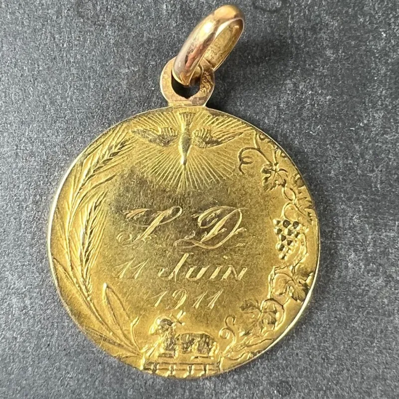 Pamono French Holy Communion 18k Yellow Gold Medal Pendant, 1890s> Necklaces