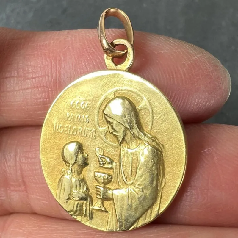Pamono French Holy Communion 18k Yellow Gold Medal Pendant, 1890s> Necklaces