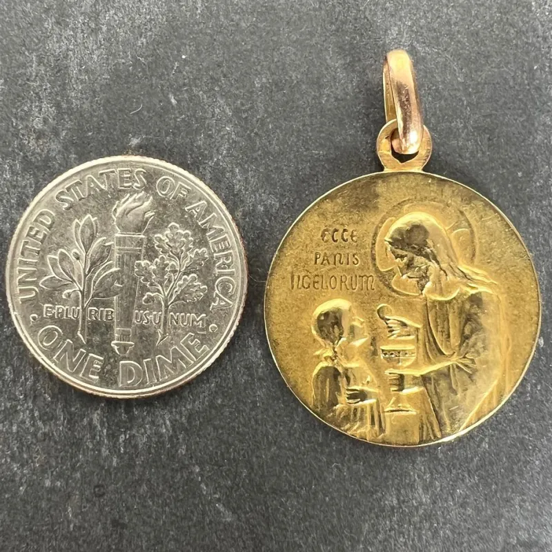 Pamono French Holy Communion 18k Yellow Gold Medal Pendant, 1890s> Necklaces