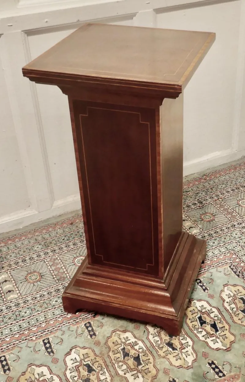 Clearance Pamono French Inlaid Mahogany Column Display Pedestal, 1870