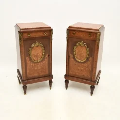 Pamono French Inlaid Walnut Bedside Cabinets with Marble Tops, 1870s, Set of 2> Nightstands