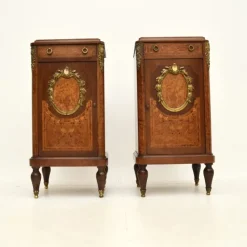 Pamono French Inlaid Walnut Bedside Cabinets with Marble Tops, 1870s, Set of 2><noscript><img width=