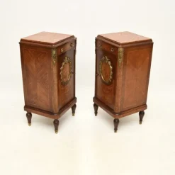 Pamono French Inlaid Walnut Bedside Cabinets with Marble Tops, 1870s, Set of 2><noscript><img width=