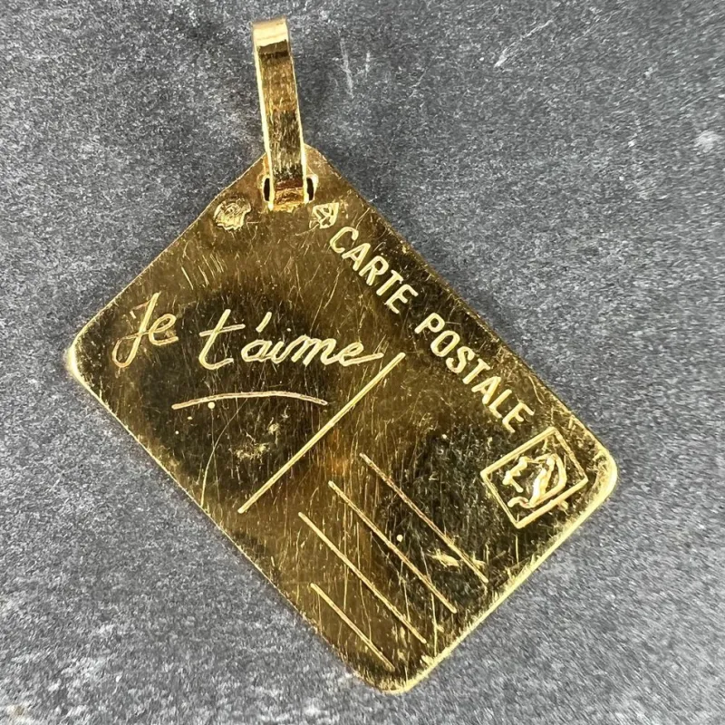 Outlet Pamono French Je Taime Postcard 18k Yellow Gold Love Charm, 1970s