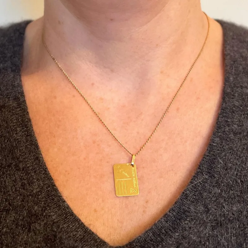 Outlet Pamono French Je Taime Postcard 18k Yellow Gold Love Charm, 1970s