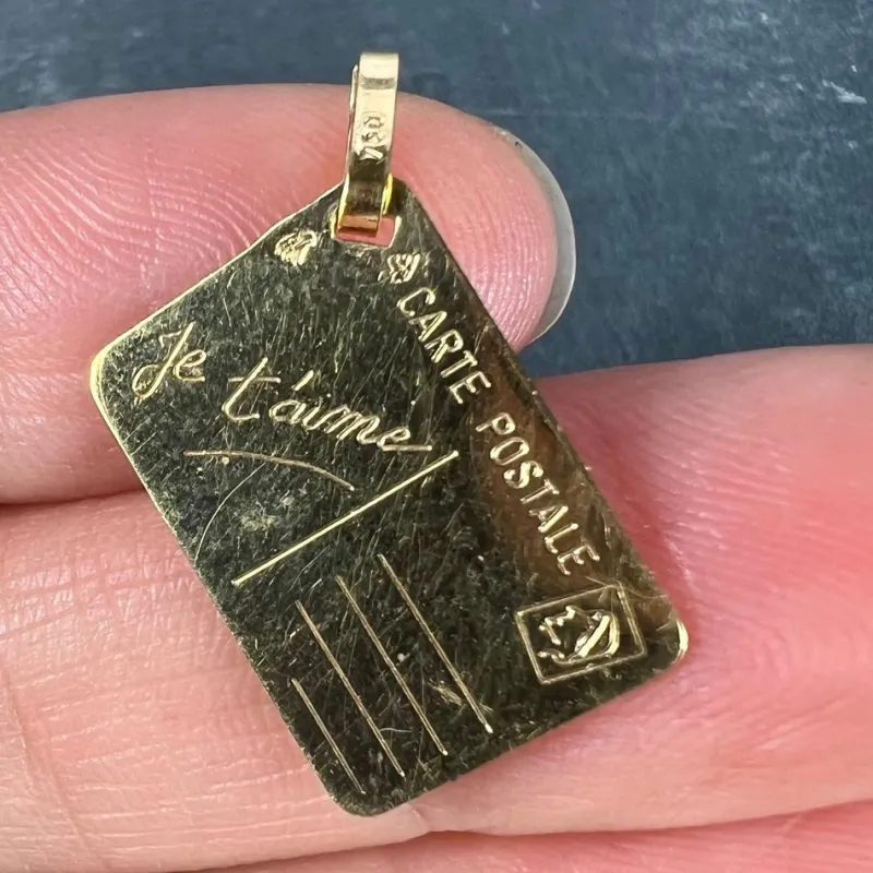 Outlet Pamono French Je Taime Postcard 18k Yellow Gold Love Charm, 1970s
