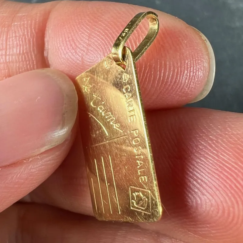 Outlet Pamono French Je Taime Postcard 18k Yellow Gold Love Charm, 1970s