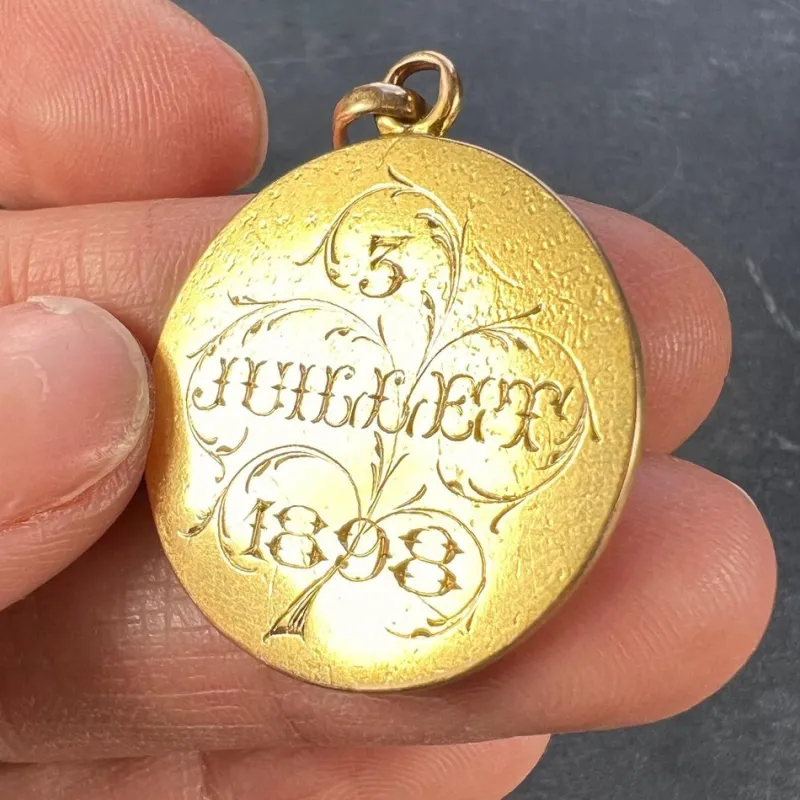 Pamono French 18k Rose Gold Ec or Ce Monogram Medal Pendant, 1890> Necklaces